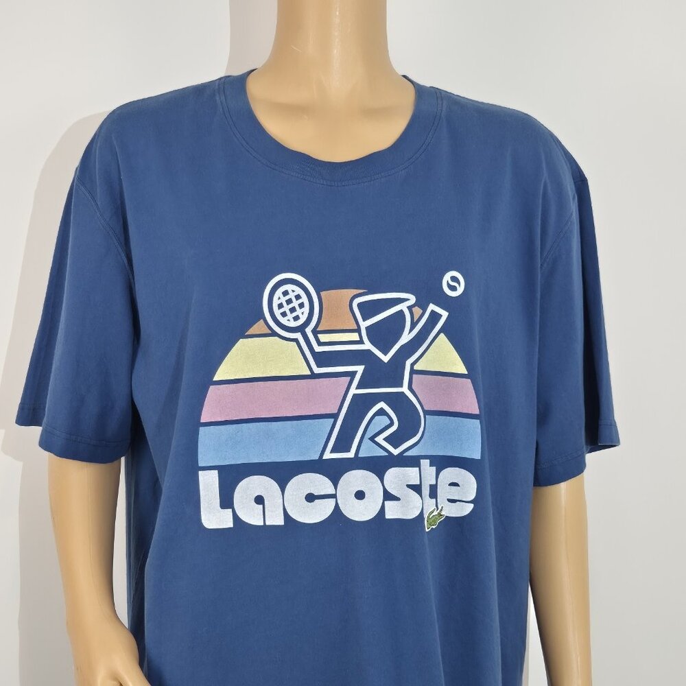 Lacoste Men's Crew Neck Cotton T-shirt Size 4XLB Print Retro Tennis Blue (60)
